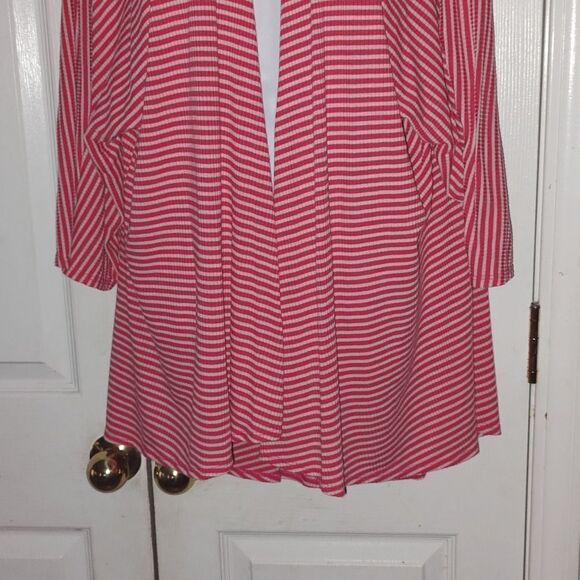 LulaRoe coral off white striped kimono coverup open front cardigan  Sz L - Picture 2 of 6